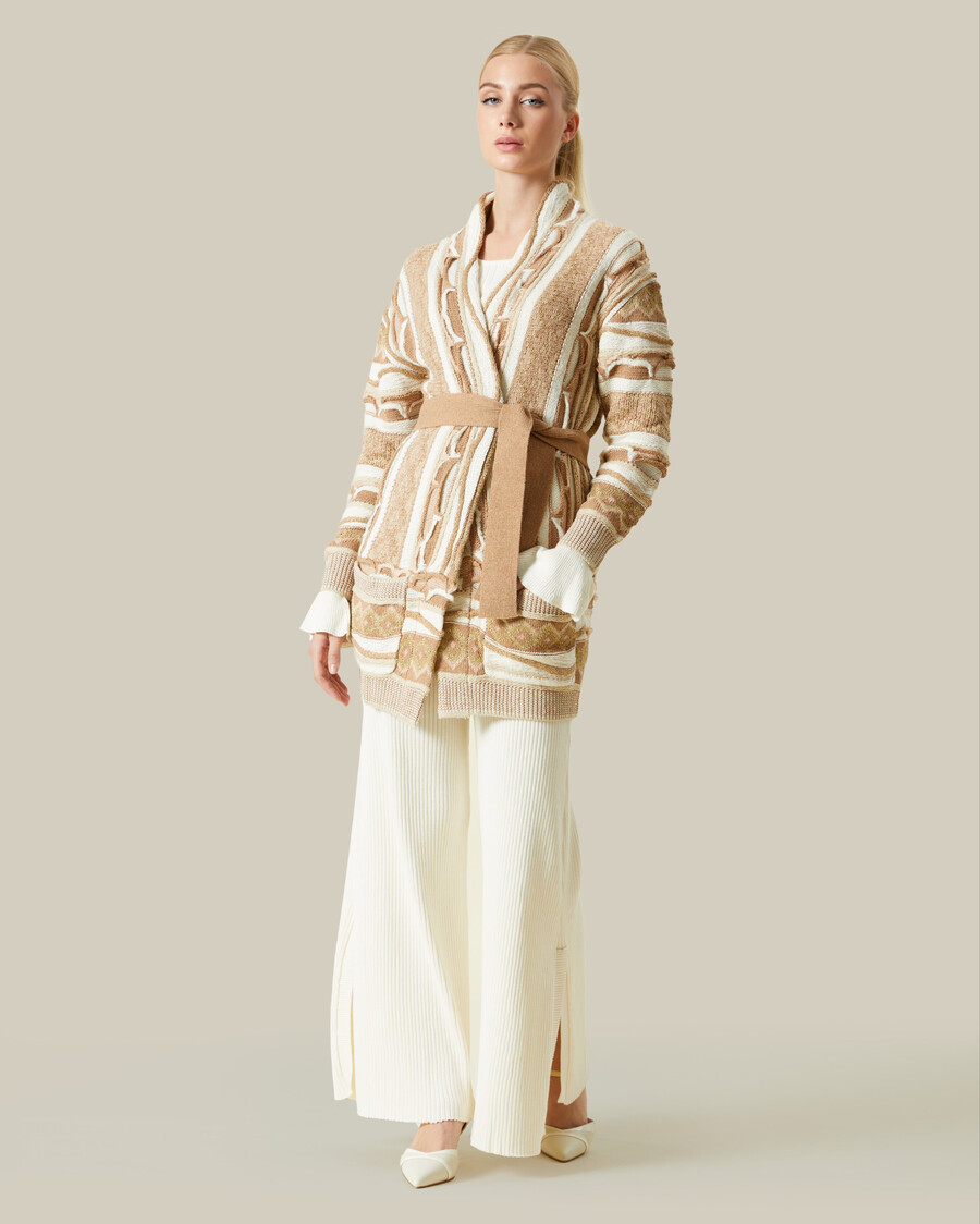 gemusterter cardigan mit metallic-akzenten