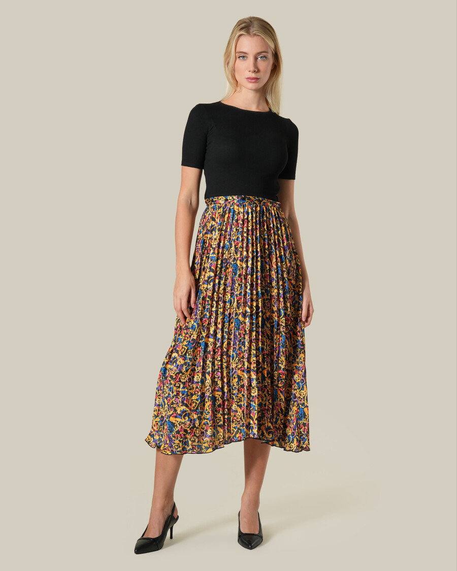 mehrfarbiges plissee-midikleid mit barockmuster