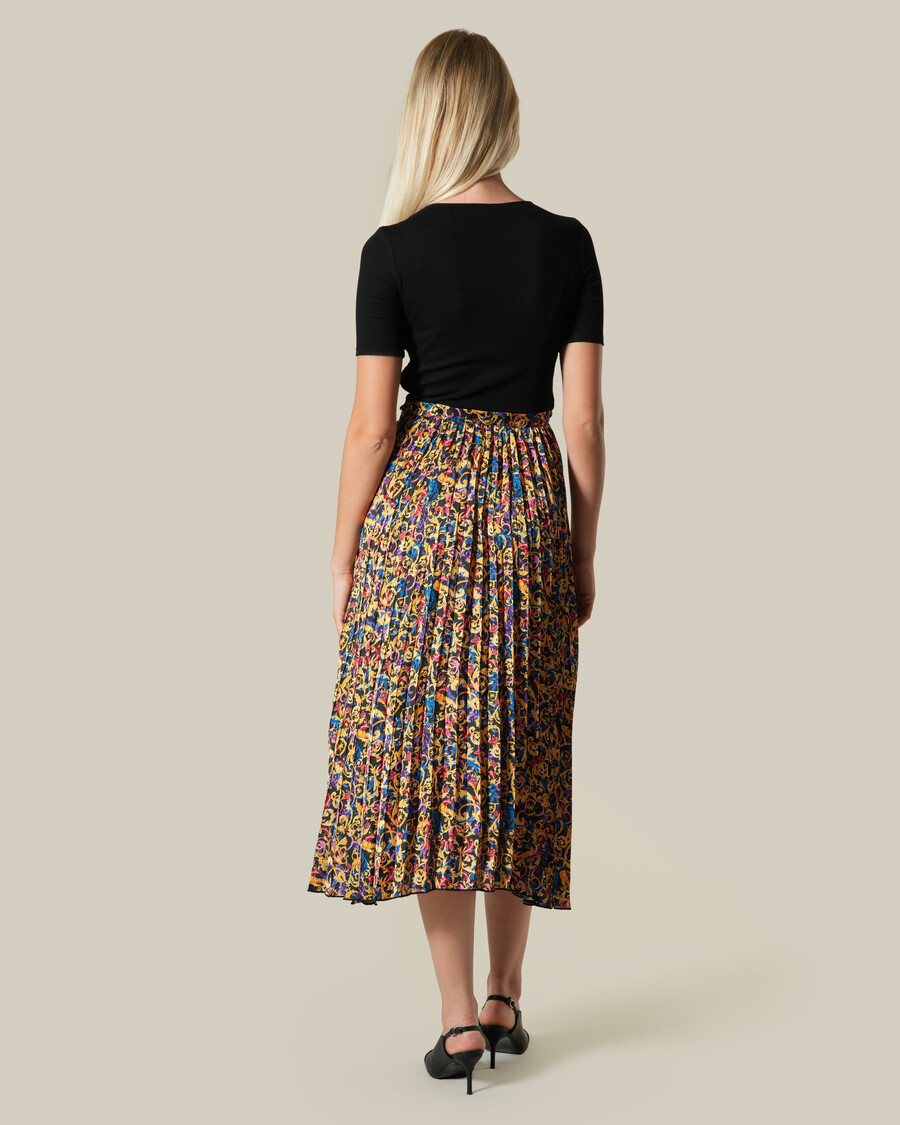 mehrfarbiges plissee-midikleid mit barockmuster