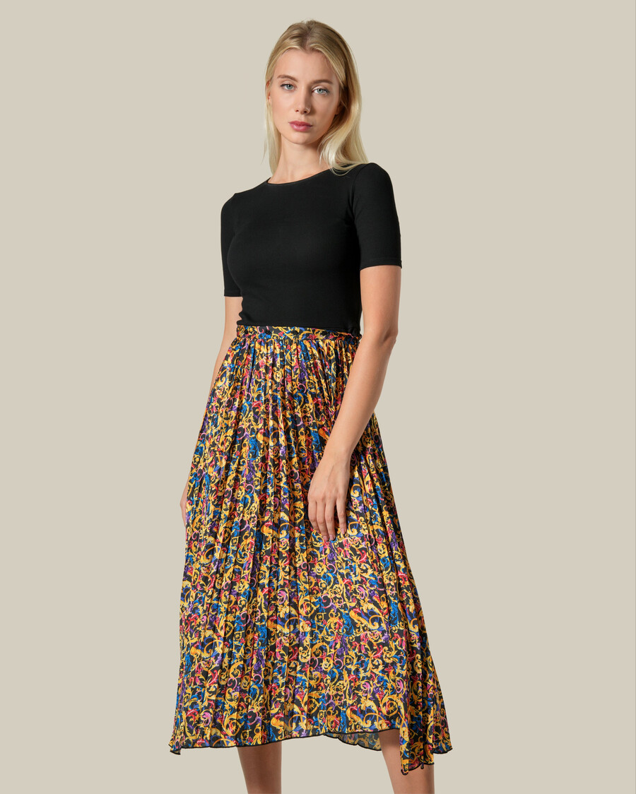 mehrfarbiges plissee-midikleid mit barockmuster