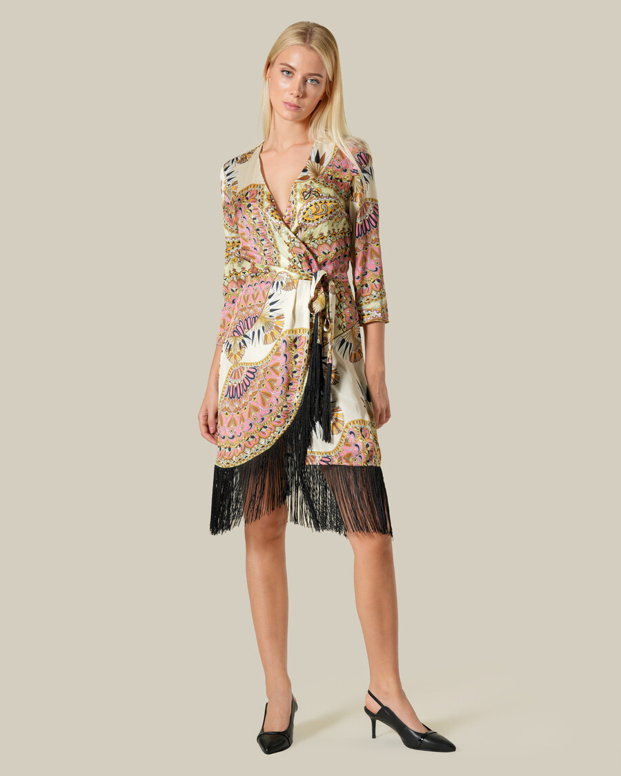 wickelkleid mit fransen und paisley-muster