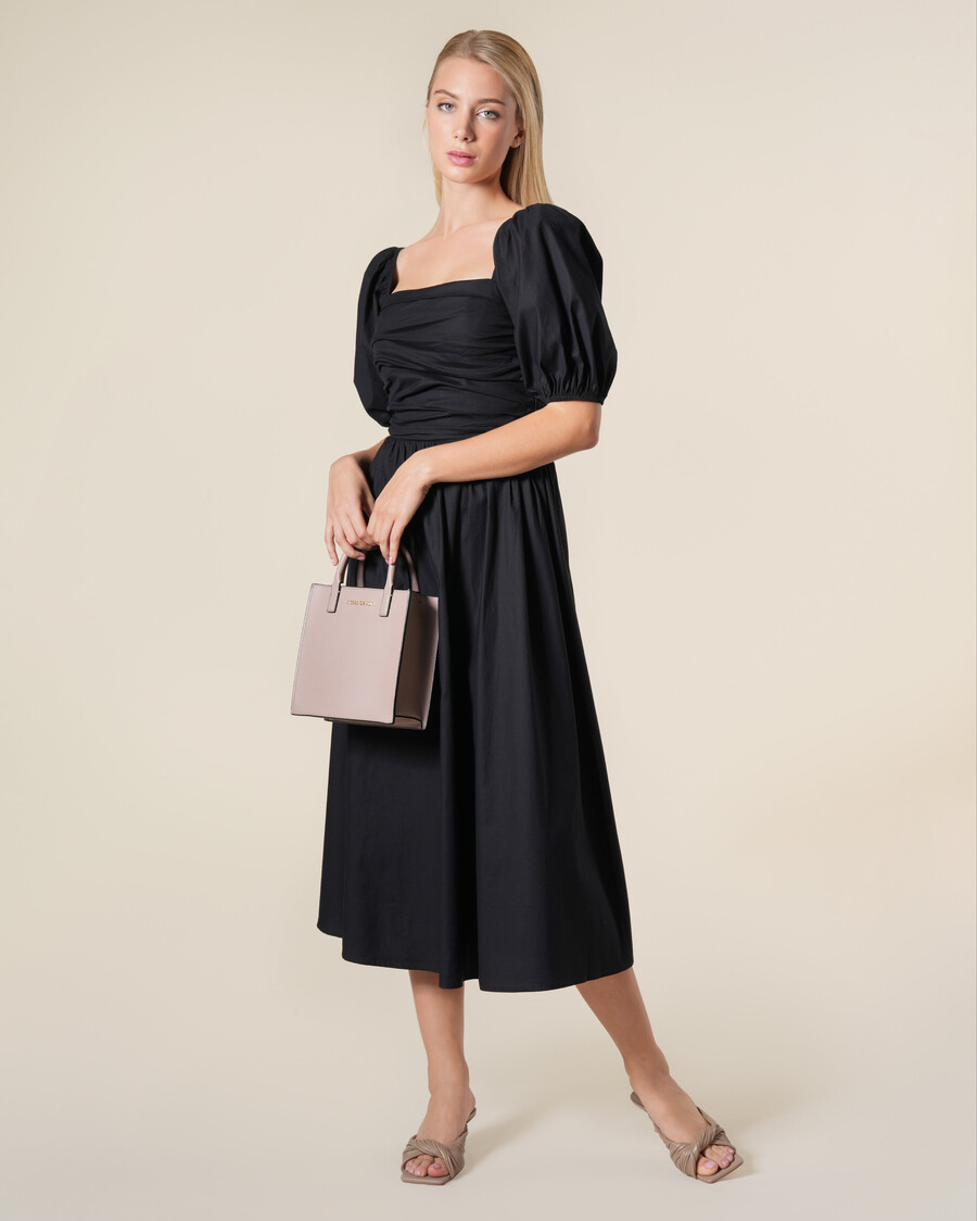 midikleid mit puffärmeln und raffungen