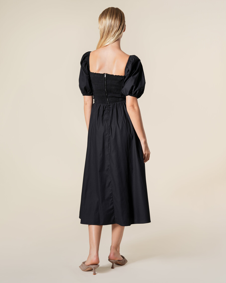 midikleid mit puffärmeln und raffungen