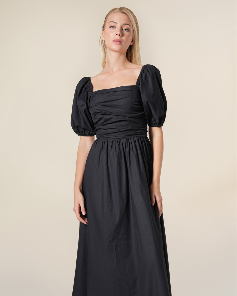 midikleid mit puffärmeln und raffungen