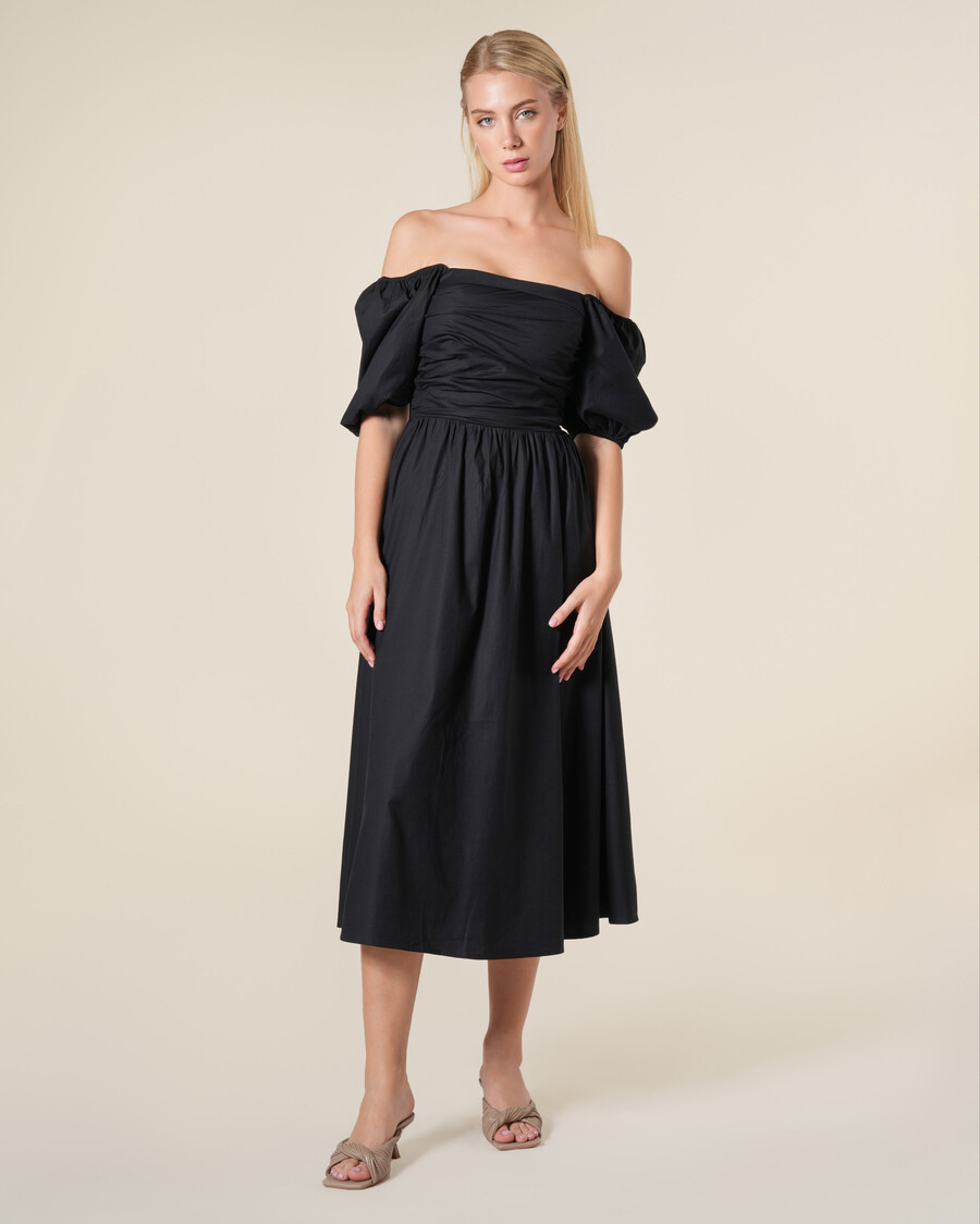 midikleid mit puffärmeln und raffungen