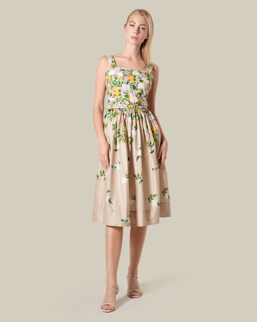 Ärmelloses baumwollkleid mit blumenmuster