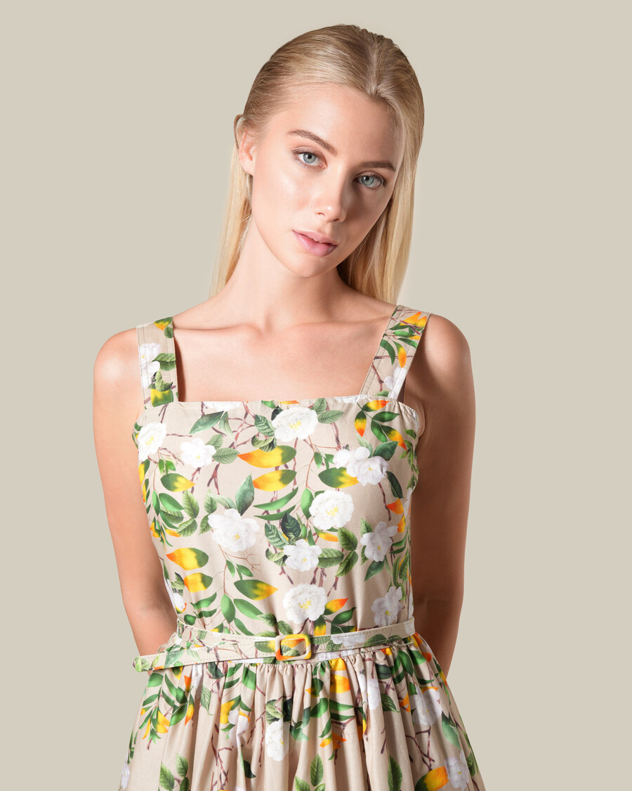 Ärmelloses baumwollkleid mit blumenmuster