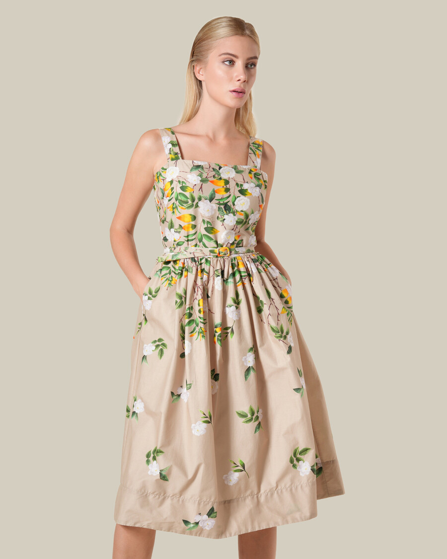 Ärmelloses baumwollkleid mit blumenmuster