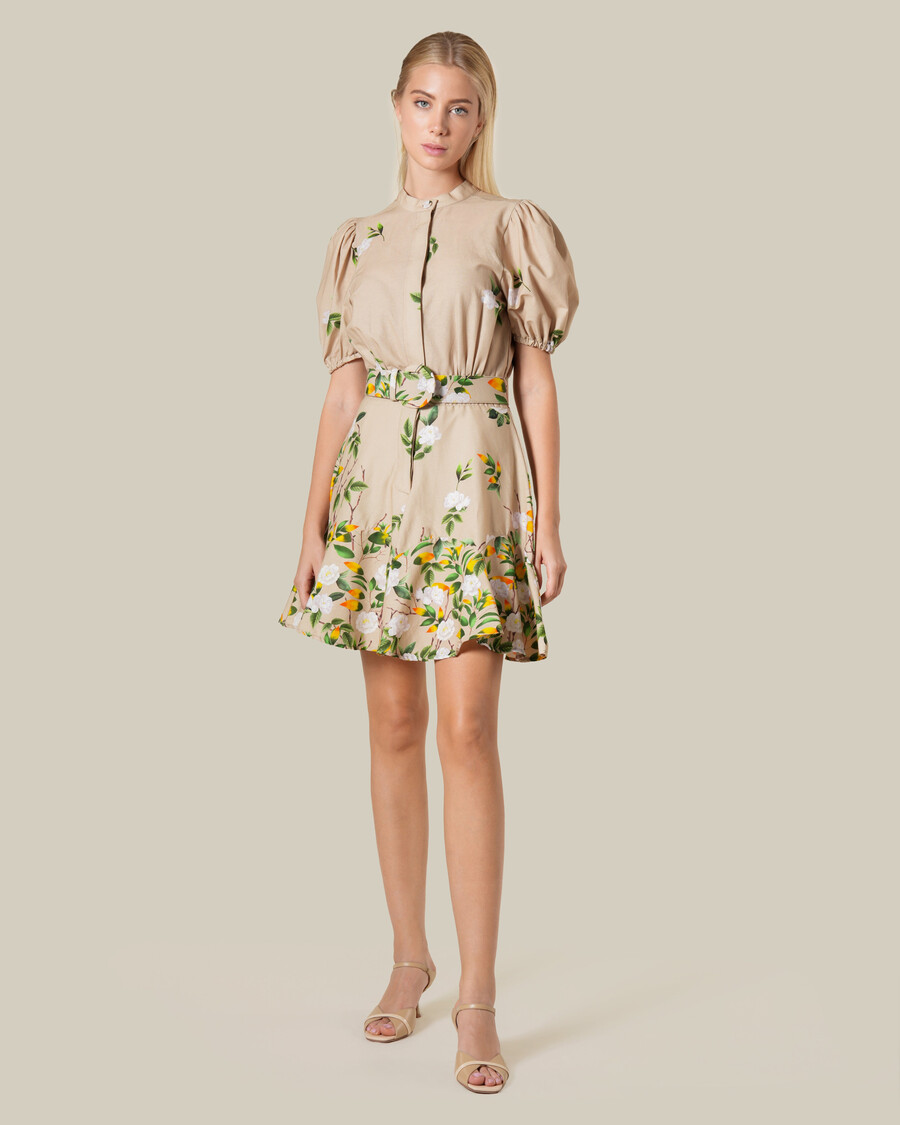 geblümtes minikleid mit gürtel mit schnalle