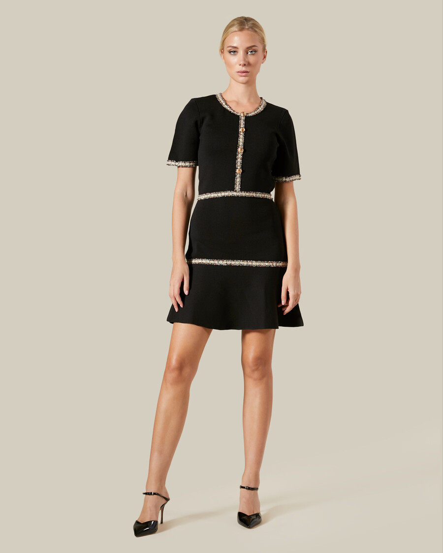 strickkleid mit tweedbesatz