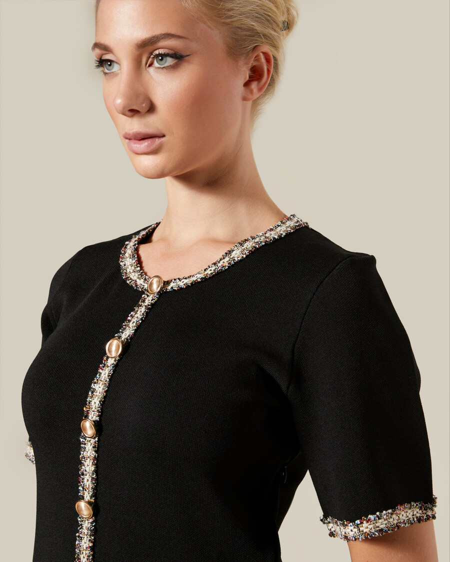 strickkleid mit tweedbesatz