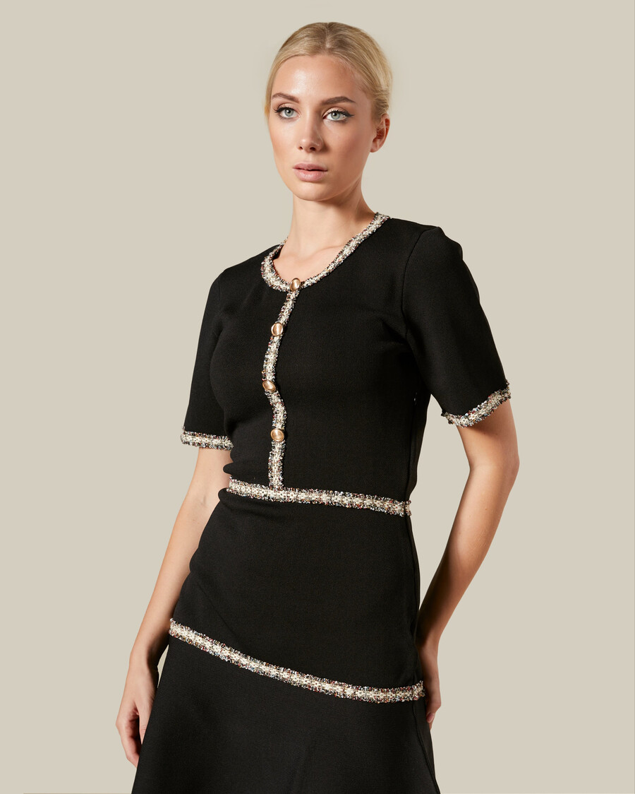 strickkleid mit tweedbesatz