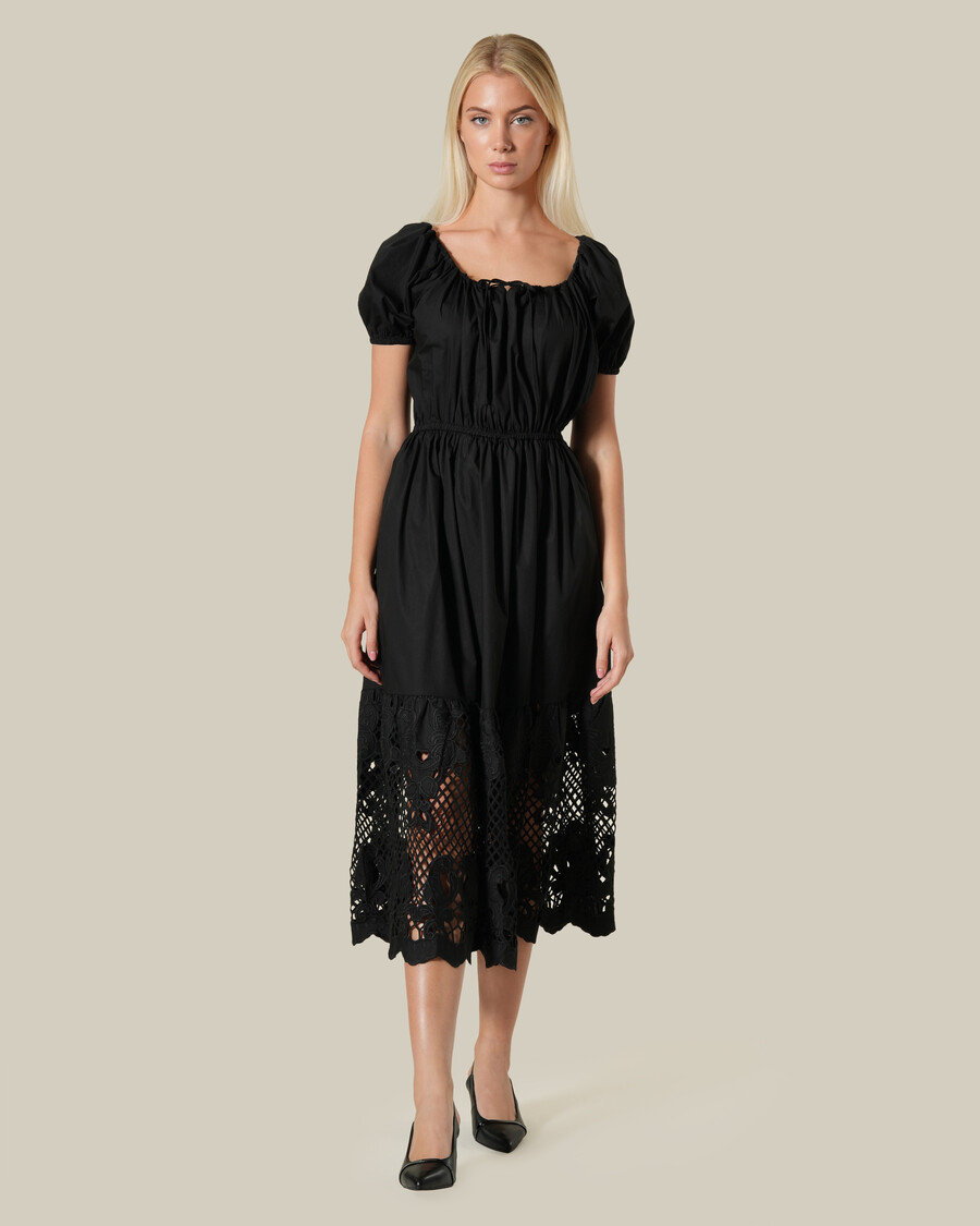 baumwollkleid mit gitterstickerei