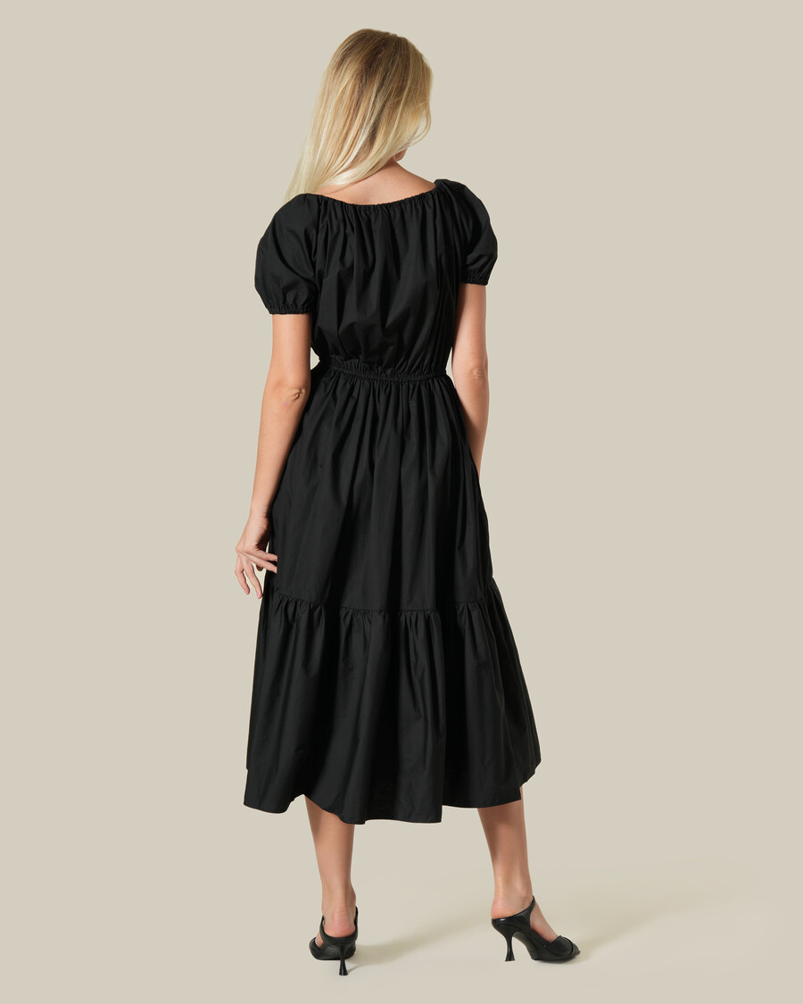 baumwoll-midikleid mit puffärmeln