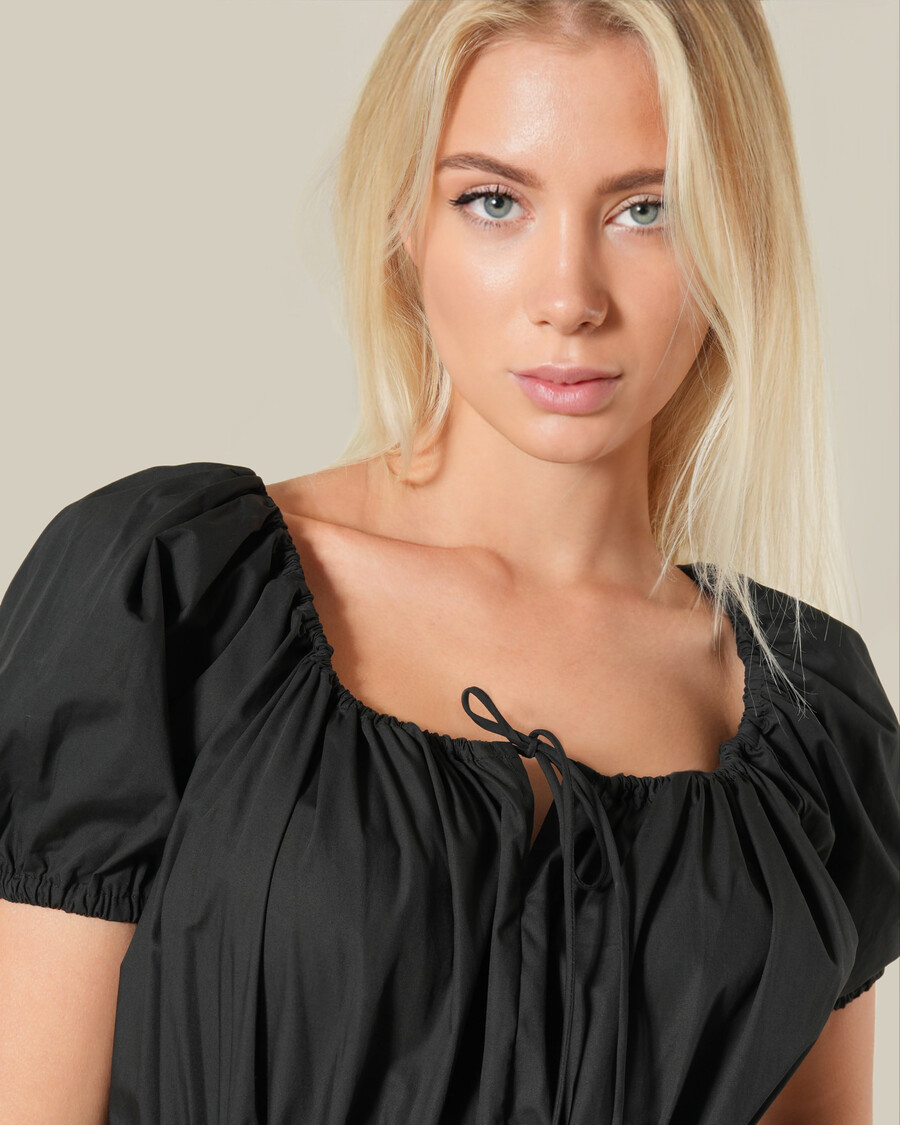 baumwoll-midikleid mit puffärmeln