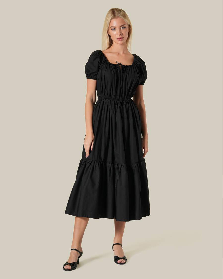 baumwoll-midikleid mit puffärmeln