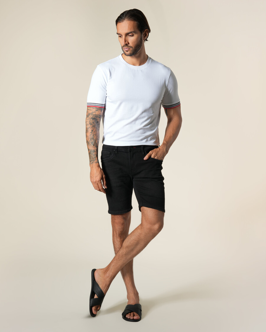 jeans-bermudas mit lederpatches